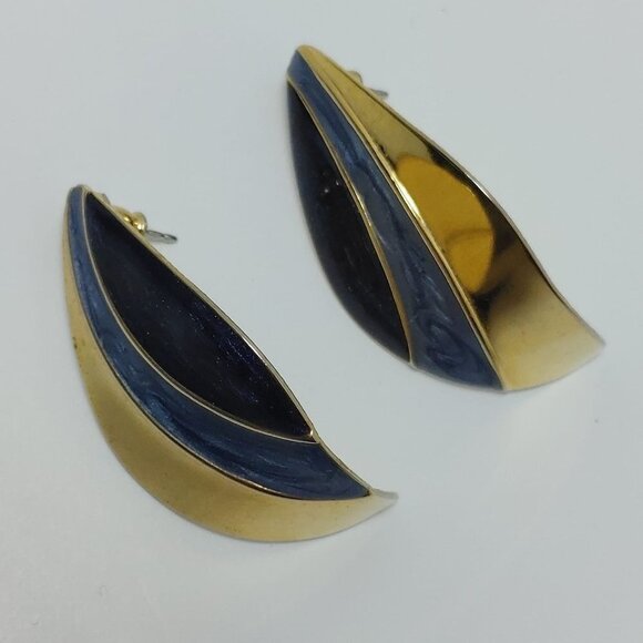 5/$25 Vintage 80's 90's Drop Pieces earrings Blue Gold tone Boho Style - Picture 6 of 7